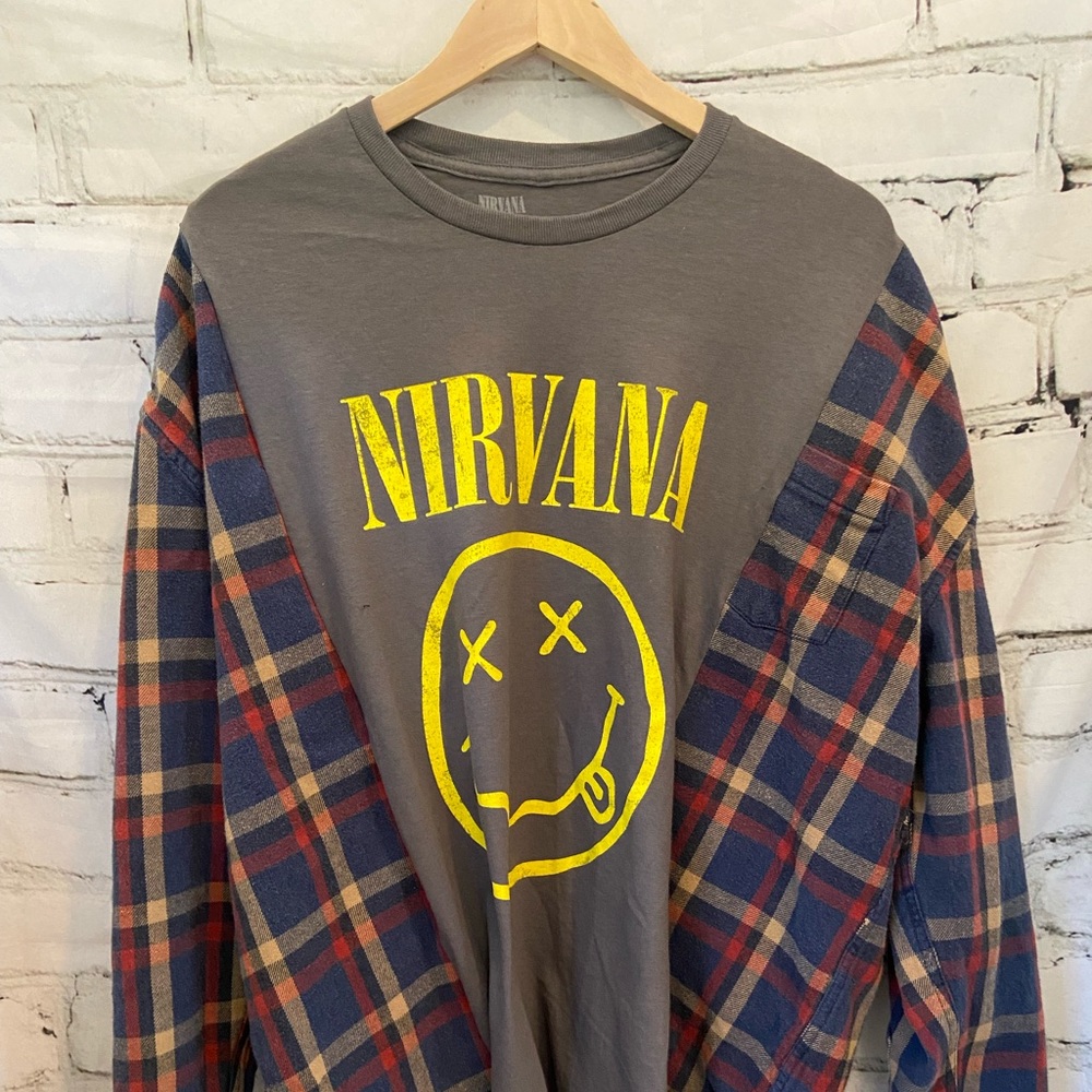 Handmade Upcycled Nirvana tee flannel